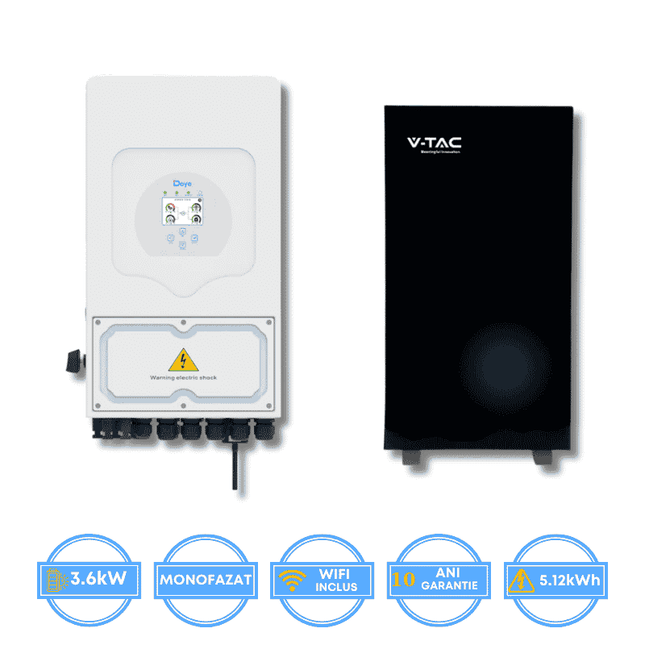 Inversor Deye de 3,6 kW, SUN-3.6K-SG05LP1-EU-AM2 + batería V-TAC de 5,12 kWh