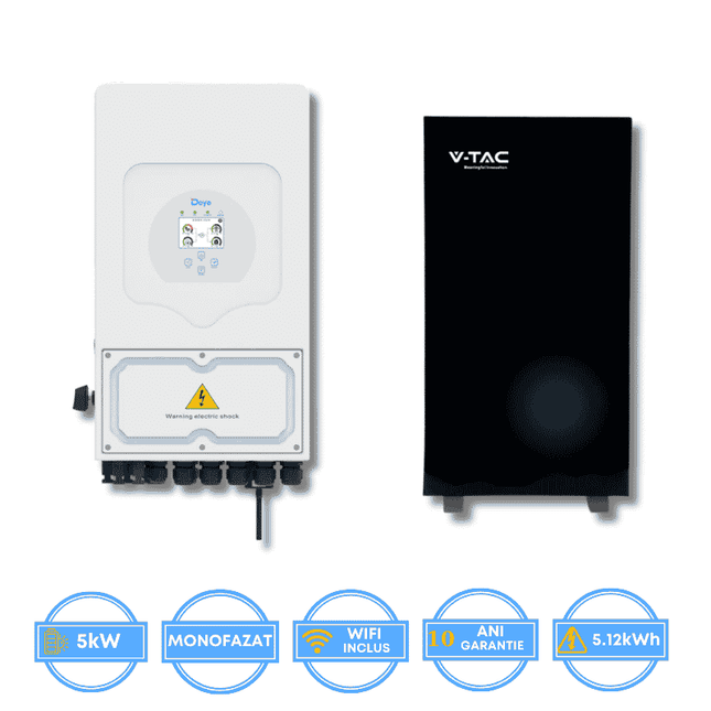 Inversor Deye de 5 kW, SUN-5K-SG05LP1-EU-AM2-P + batería V-TAC de 5,12 kWh