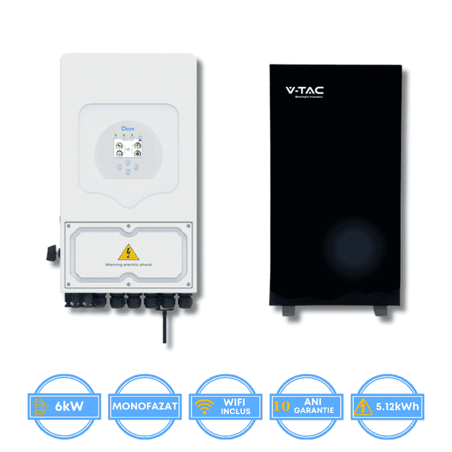 Inversor Deye de 6 kW, SUN-6K-SG05LP1-EU-AM2-P + batería V-TAC de 5,12 kWh