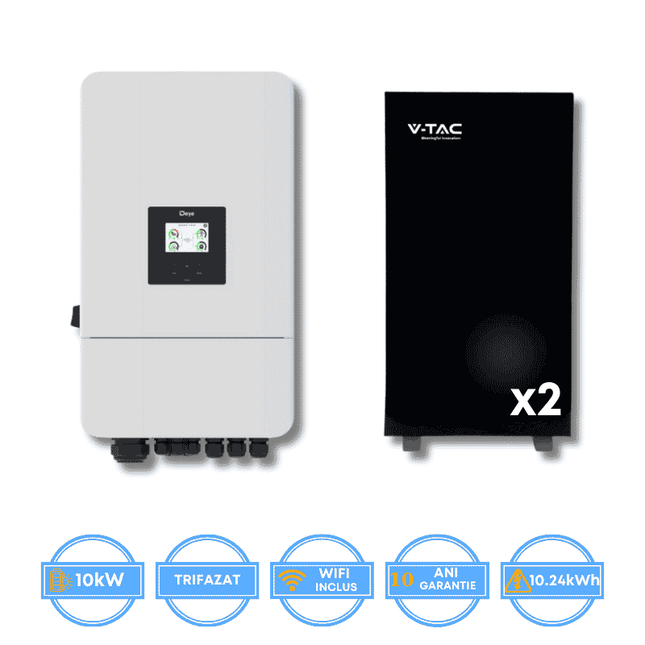 Inversor Deye de 10 kW, SUN-10K-SG05LP3-EU-SM2 + batería V-TAC de 10,24 Wh