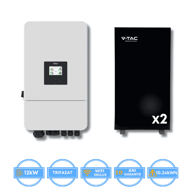 Inversor Deye de 12 kW, SUN-12K-SG05LP3-EU-SM2 + batería V-TAC de 10,24 kWh