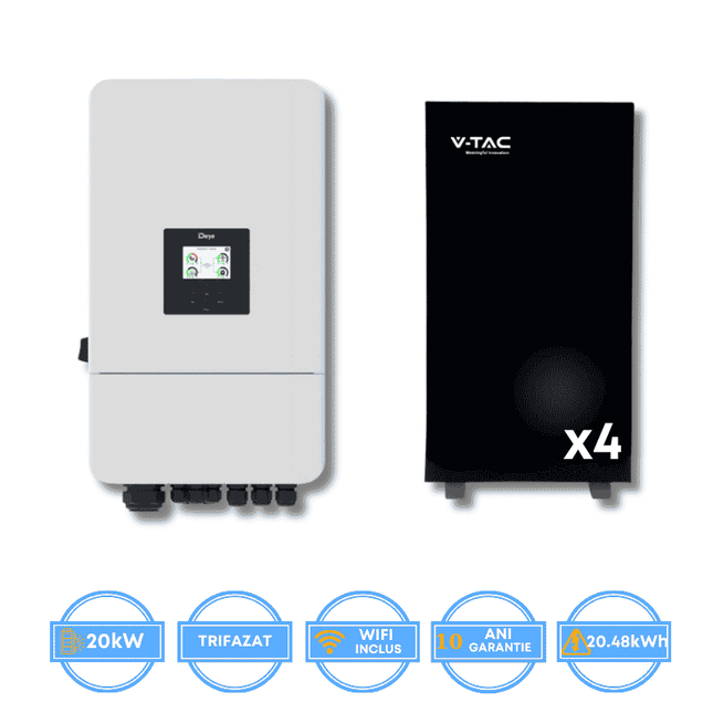 Inversor Deye de 20 kW, SUN-20K-SG05LP3-EU-SM2 + batería V-TAC de 20,48 kWh