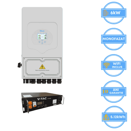 Inversor Deye de 6 kW, SUN-6K-SG05LP1-EU-AM2-P + batería V-TAC de 5,12 kWh