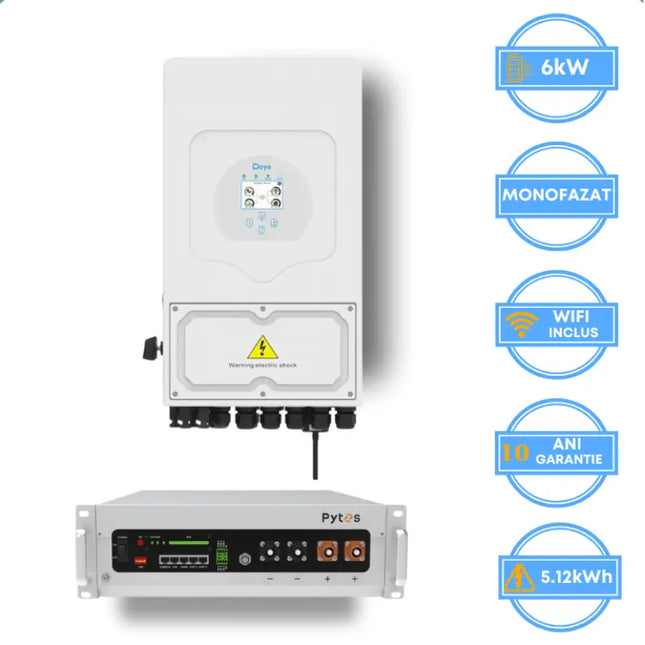 Inversor Deye de 6 kW, SUN-6K-SG05LP1-EU-AM2-P + batería Pytes de 5,12 kWh, v5a