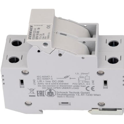 Bloque de fusibles fotovoltaico modular, 10x38, 2 polos, 20 A, Schrack