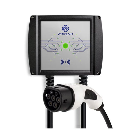 Estación de recarga para vehículos eléctricos de 22 kW, regulable, con RFID, AMPEVO